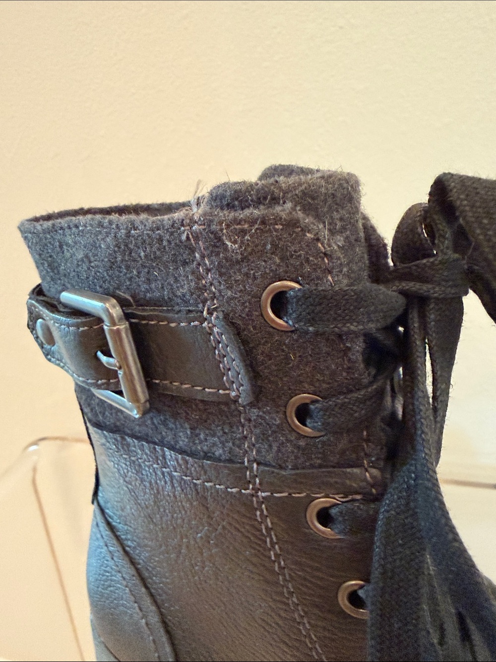 Earth Origins Black Leather Lace-Up Combat Boots with Side Buckle - Picture 3 of 11